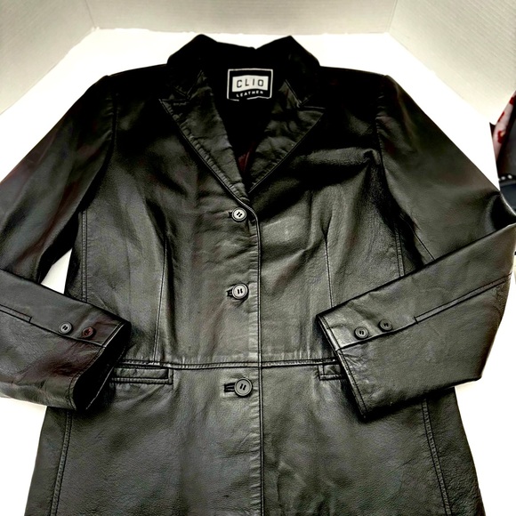 CLIO WOMENS BLACK 100% LEATHER 3 BUTTON FULLY LINED TWO FRONT POCKETS  SZ S - Picture 8 of 12